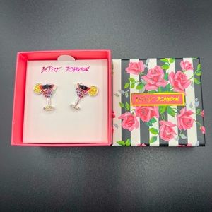 Betsey Johnson Earrings-Drinking-Glasses-Multicolors-Never Used-Excel Condition